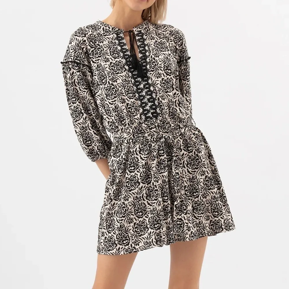 Zara floral printed linen blend romper